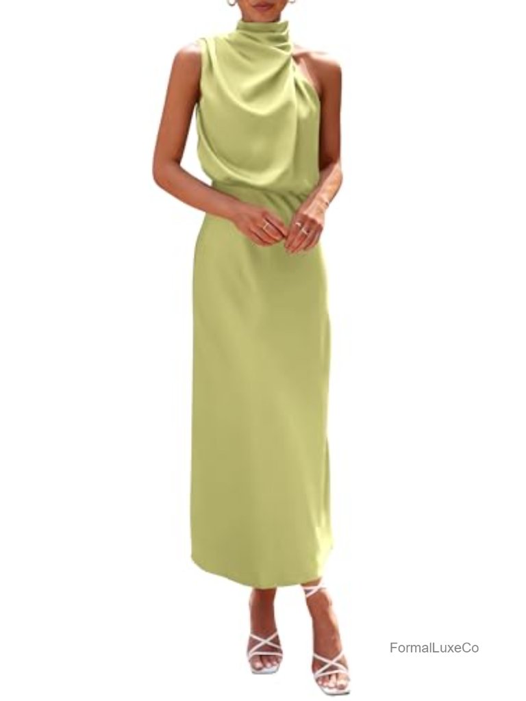 Women's Satin Mock Neck Sleeveless Maxi Dress Party Cocktail